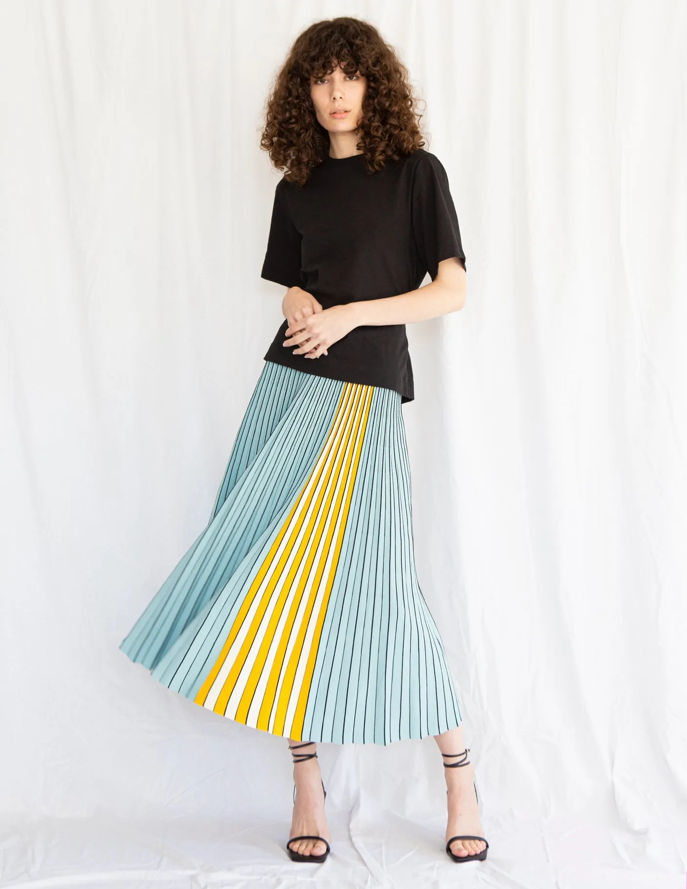 3D Knit Pleated Skirt in Sky Blue