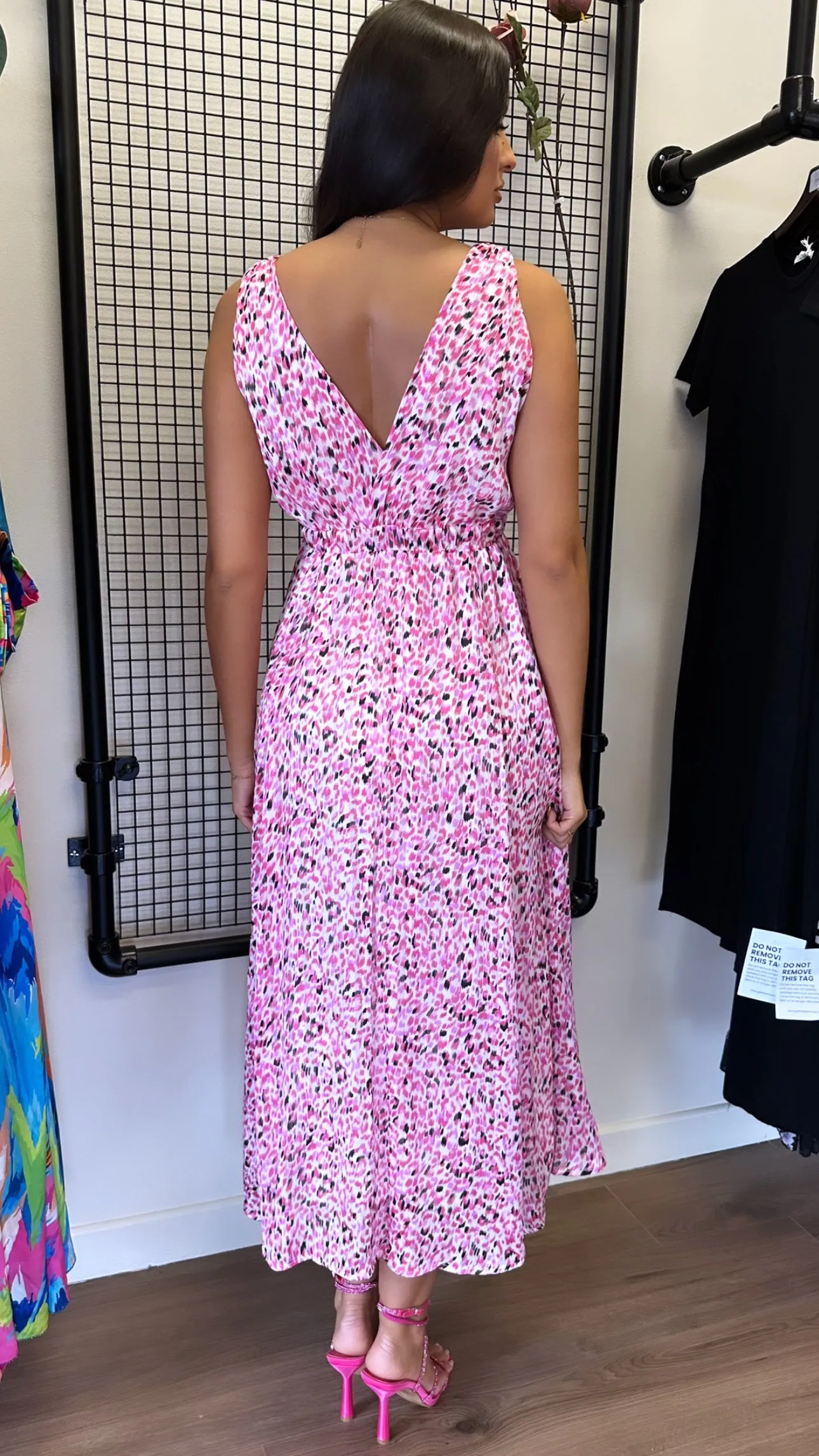 Aila Ditsy Print Sleeveless Maxi Dress in Pink