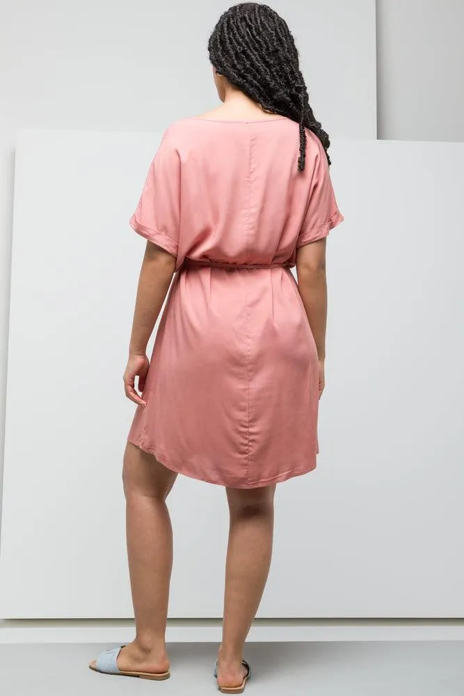 Belted Boat Neck Dress Pink