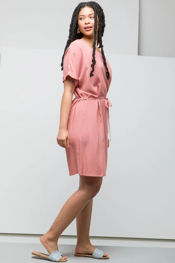 Belted Boat Neck Dress Pink