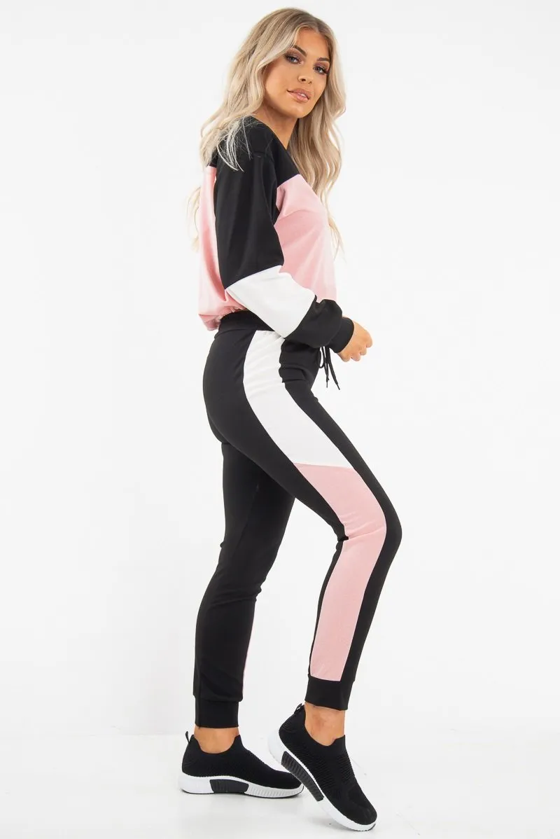 Black Rose Colour Block Sweatshirt Tracksuit - Kazia