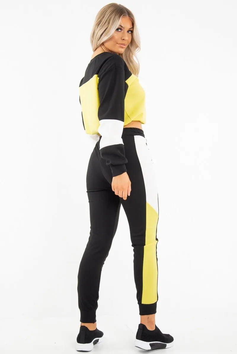 Black Yellow Colour Block Sweatshirt Tracksuit - Kazia