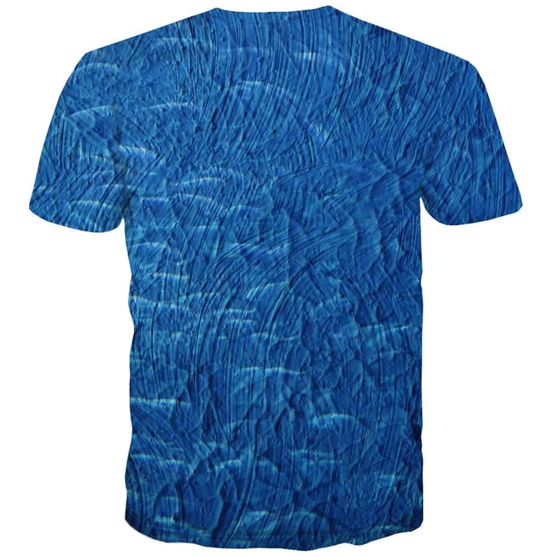 blue oil painting t shirts t shirt 4D special texture Casual men art costume different