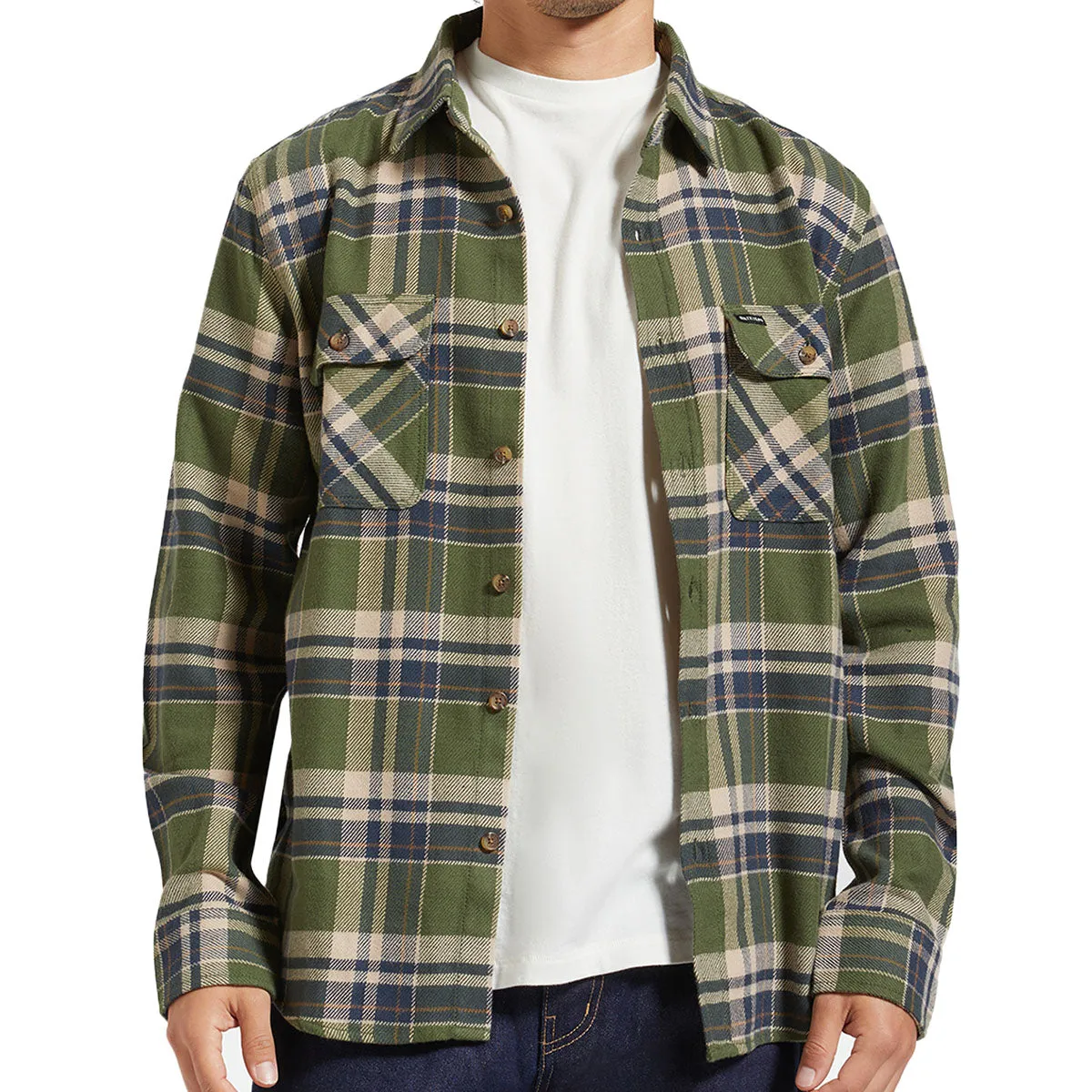 Brixton - Bowery Flannel Cypress Green/Washed Navy/White