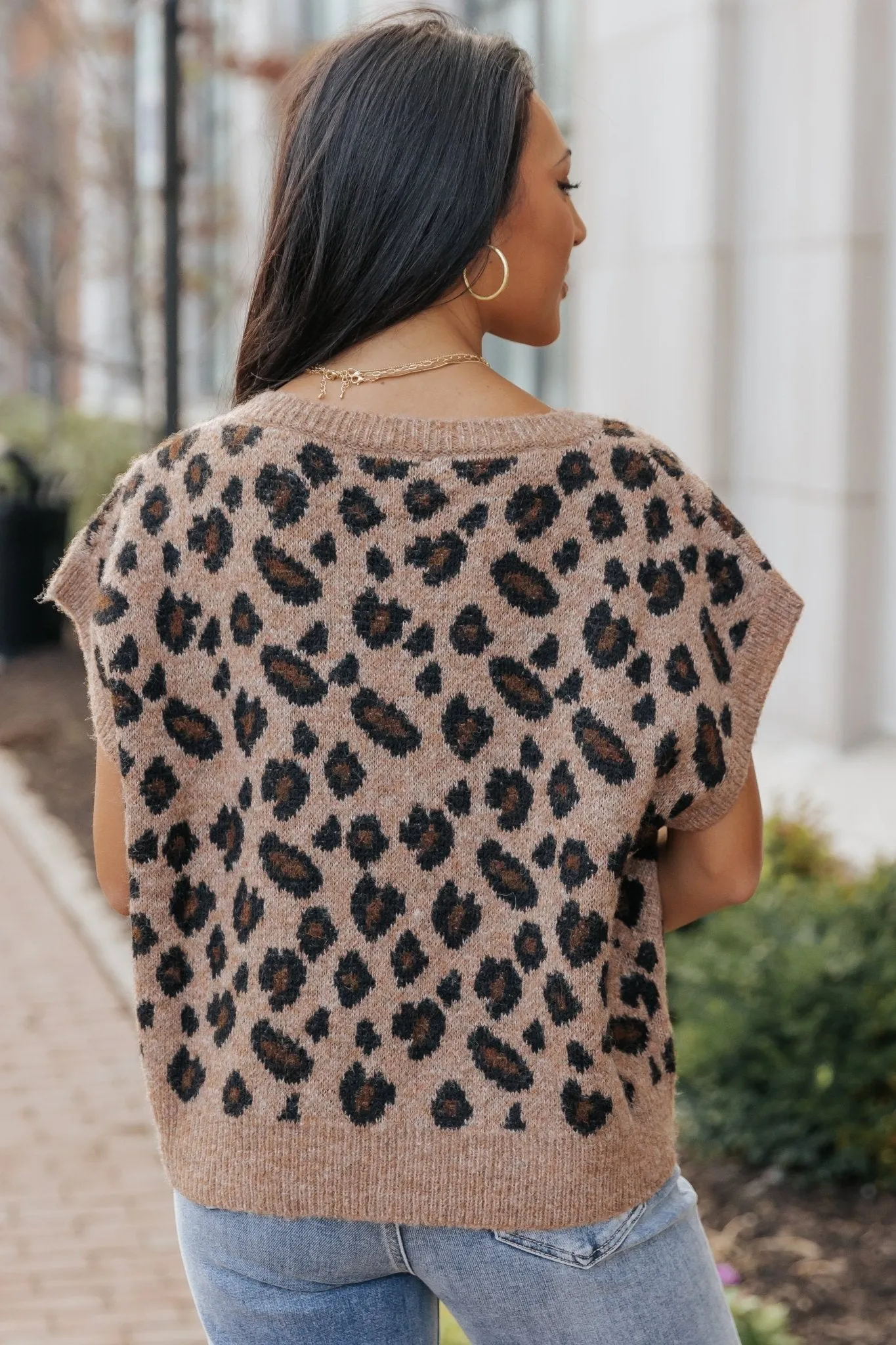 Brown Leopard Print Sweater Vest