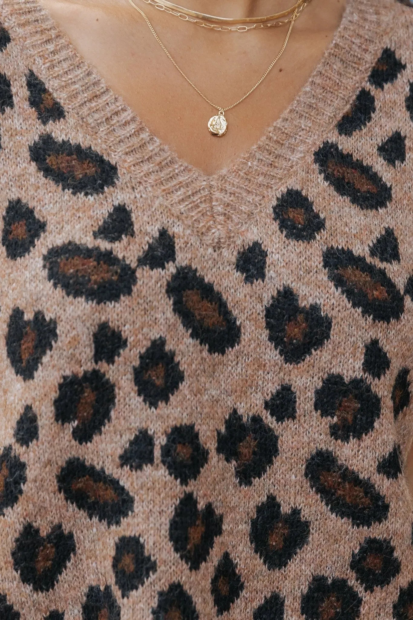 Brown Leopard Print Sweater Vest