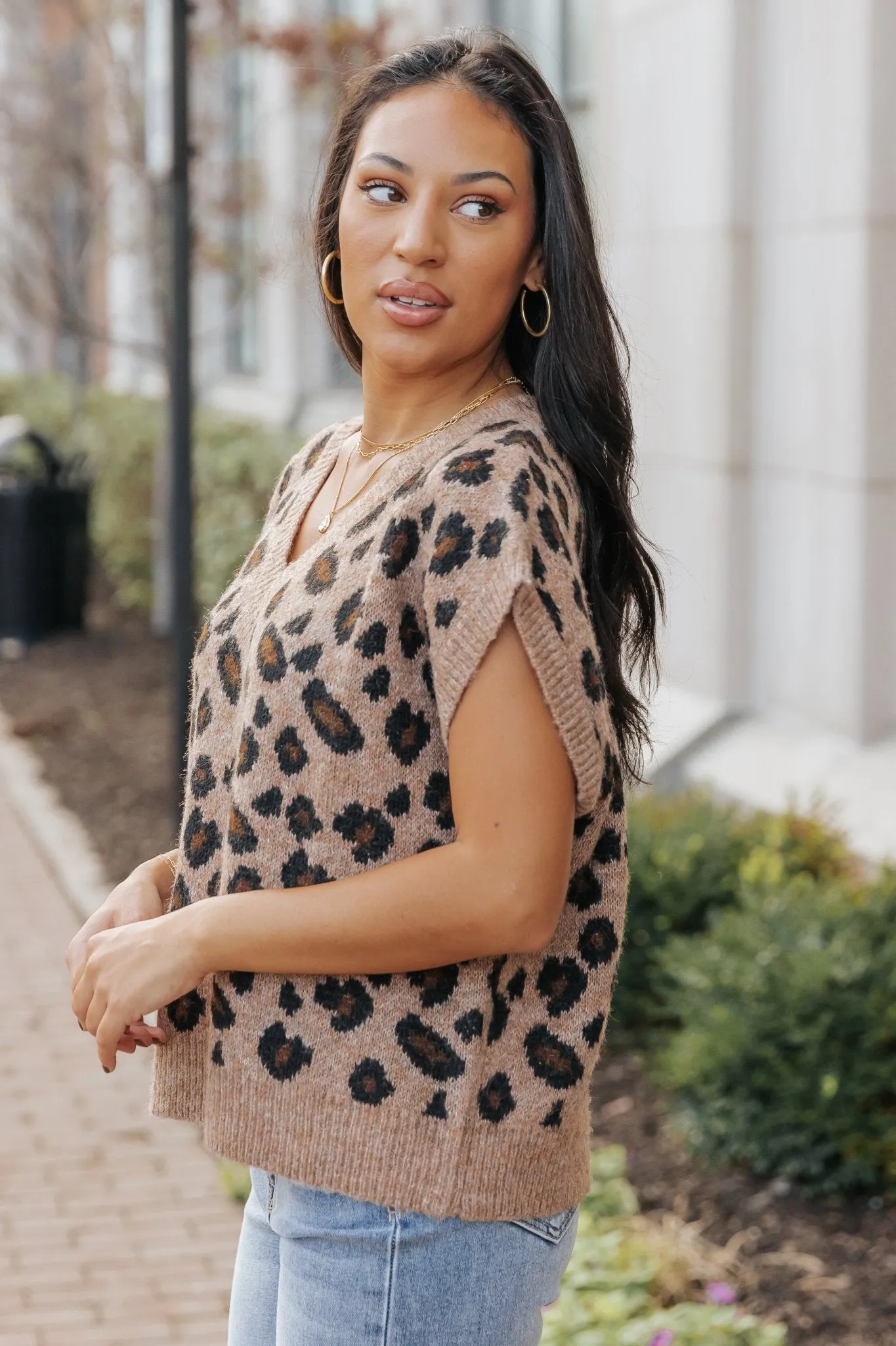 Brown Leopard Print Sweater Vest