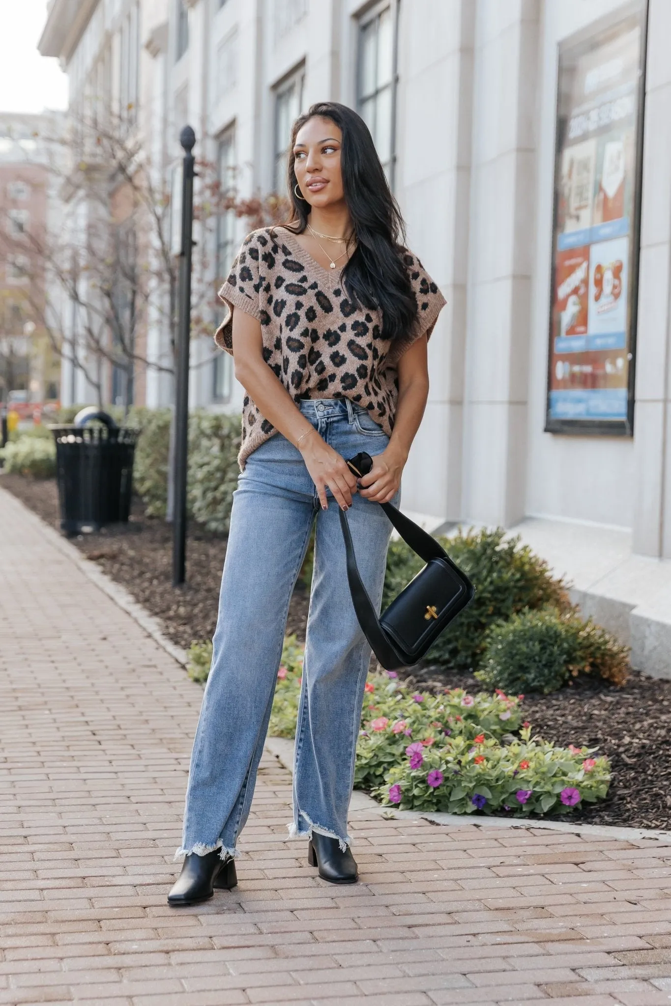 Brown Leopard Print Sweater Vest