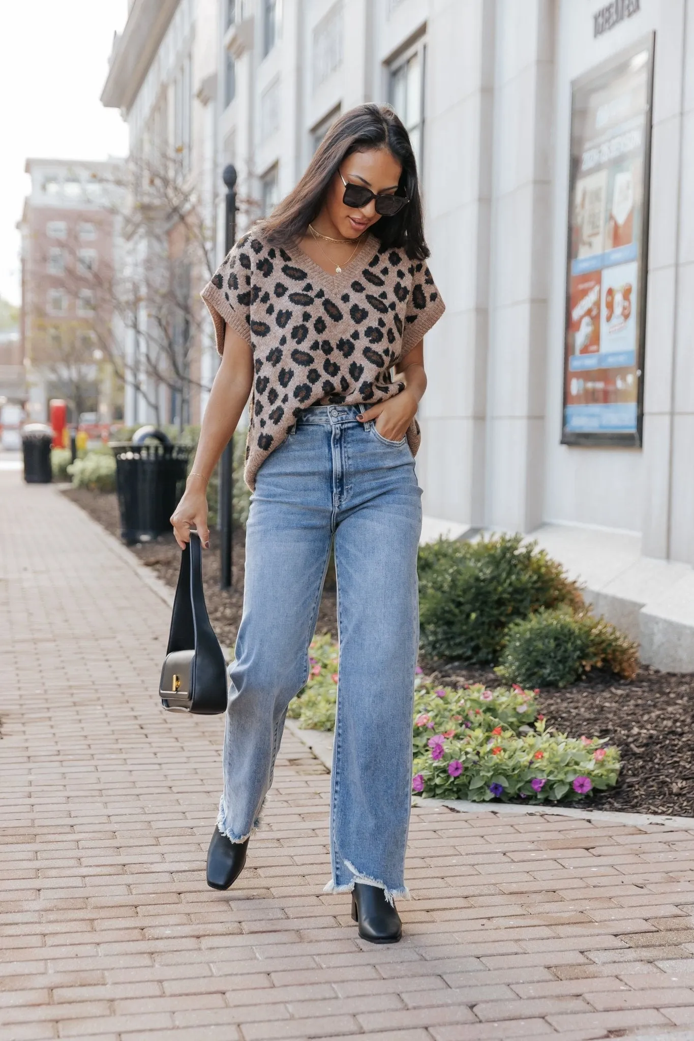 Brown Leopard Print Sweater Vest