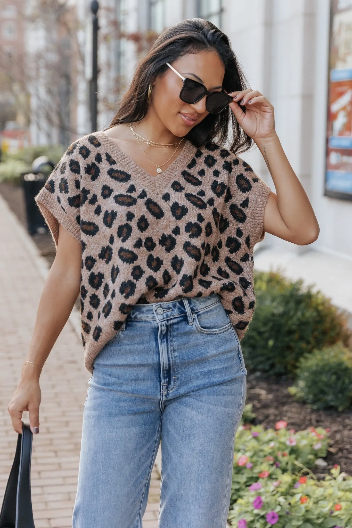 Brown Leopard Print Sweater Vest