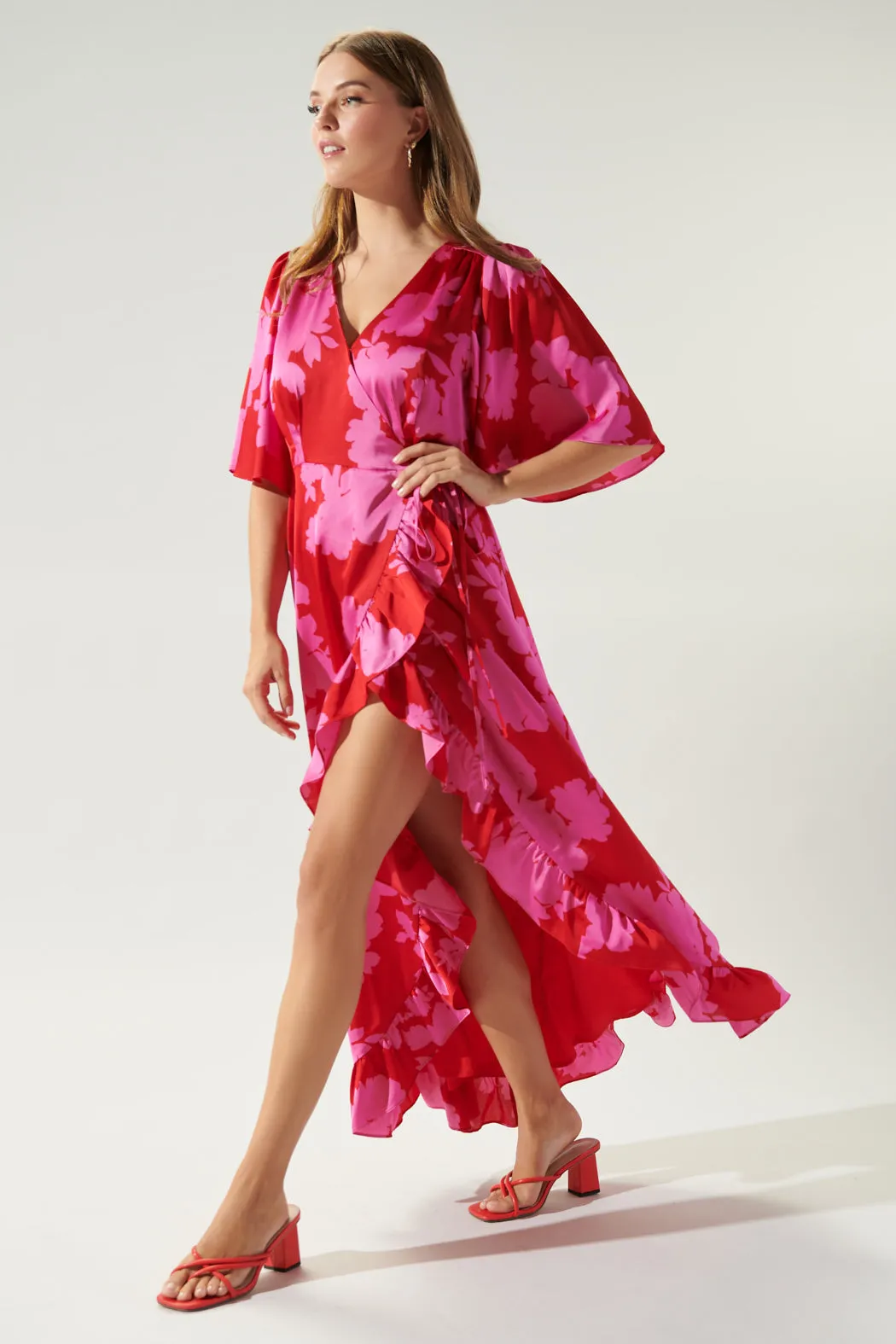 Burning Love Satin Abelia Hi Low Maxi Dress