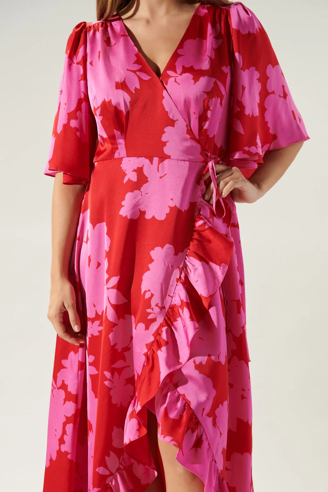 Burning Love Satin Abelia Hi Low Maxi Dress