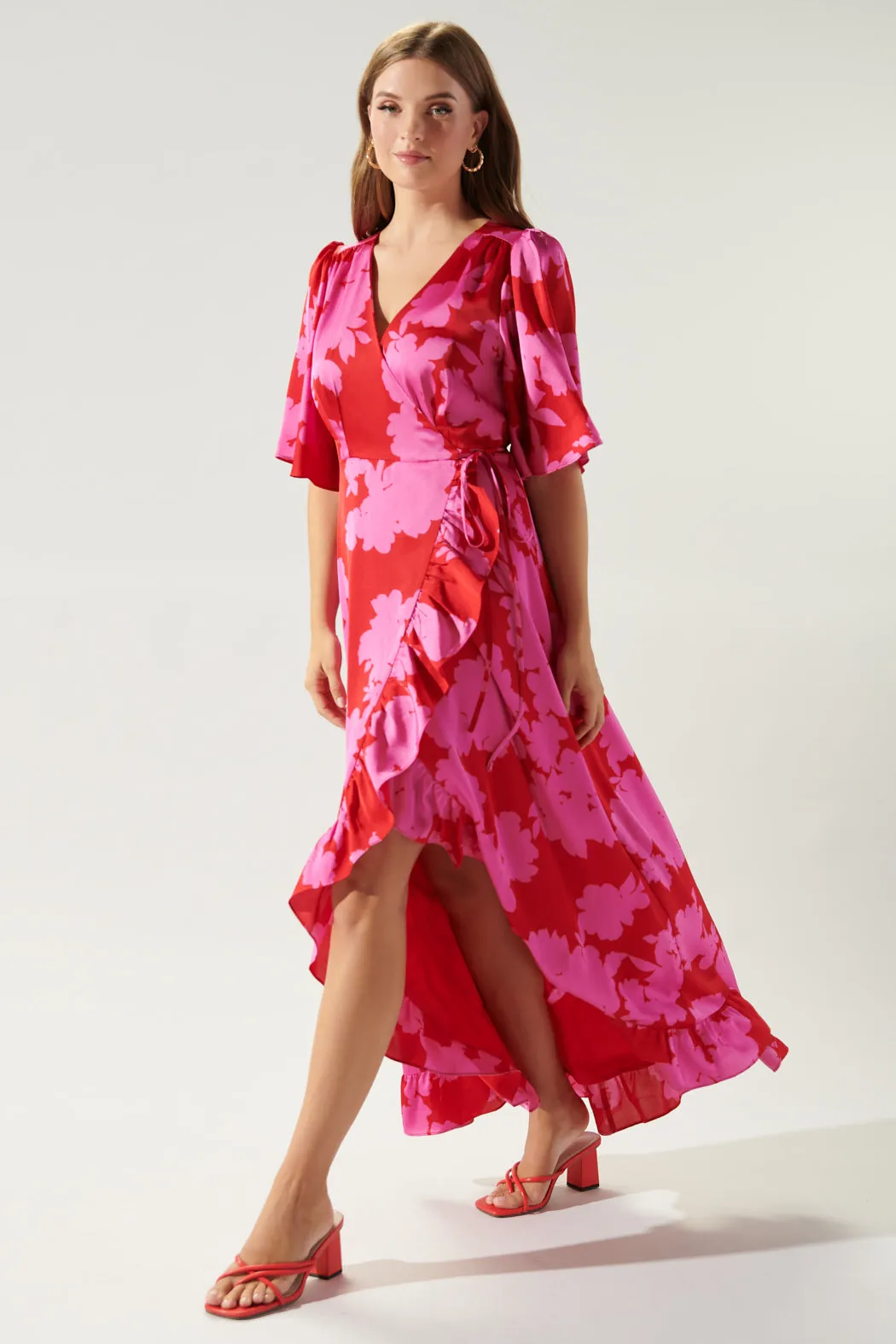 Burning Love Satin Abelia Hi Low Maxi Dress