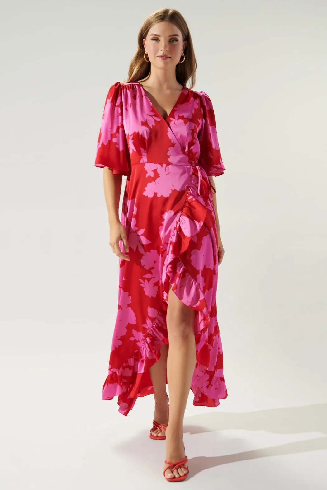 Burning Love Satin Abelia Hi Low Maxi Dress