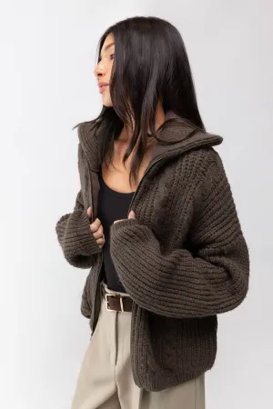 CABLE KNIT COLLARED CARDIGAN