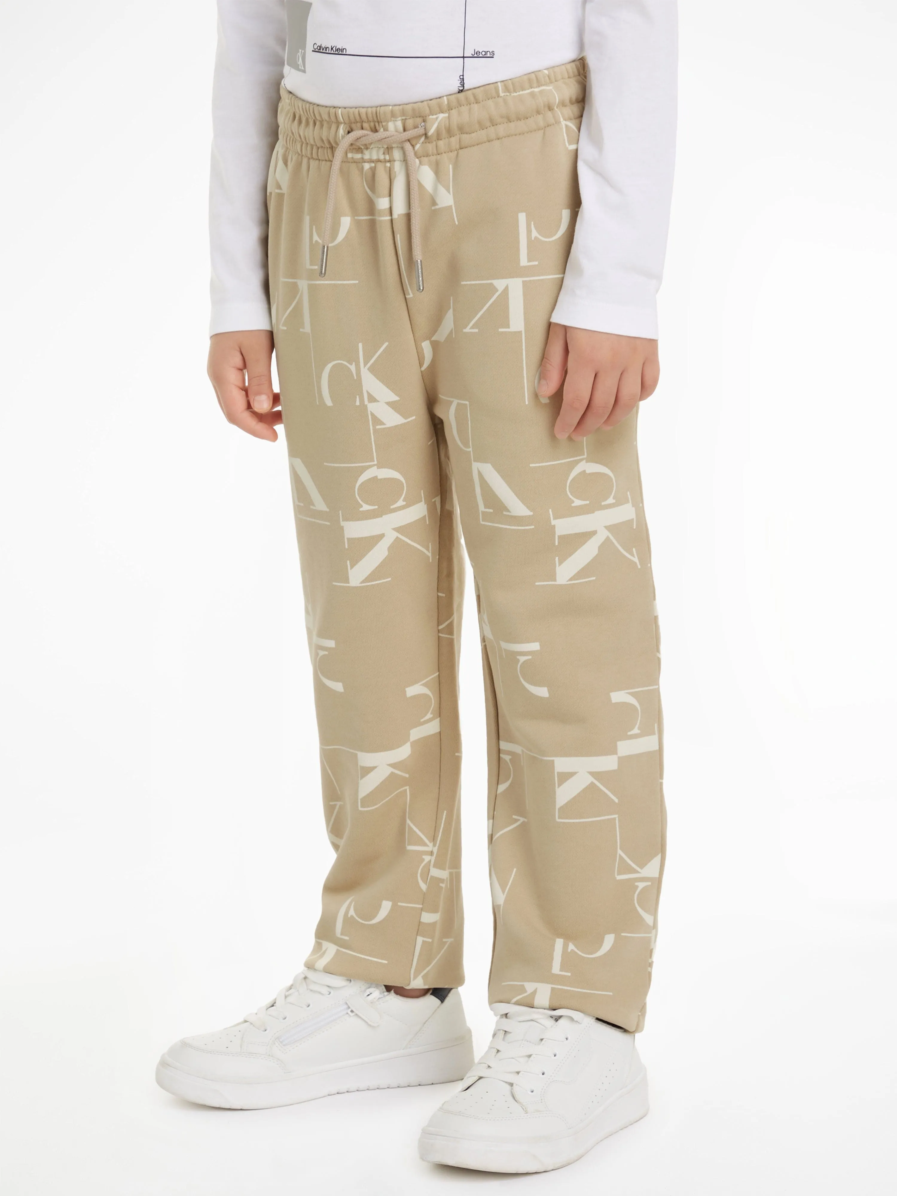 Calvin Klein Boys City Grid AOP Joggers in Beige