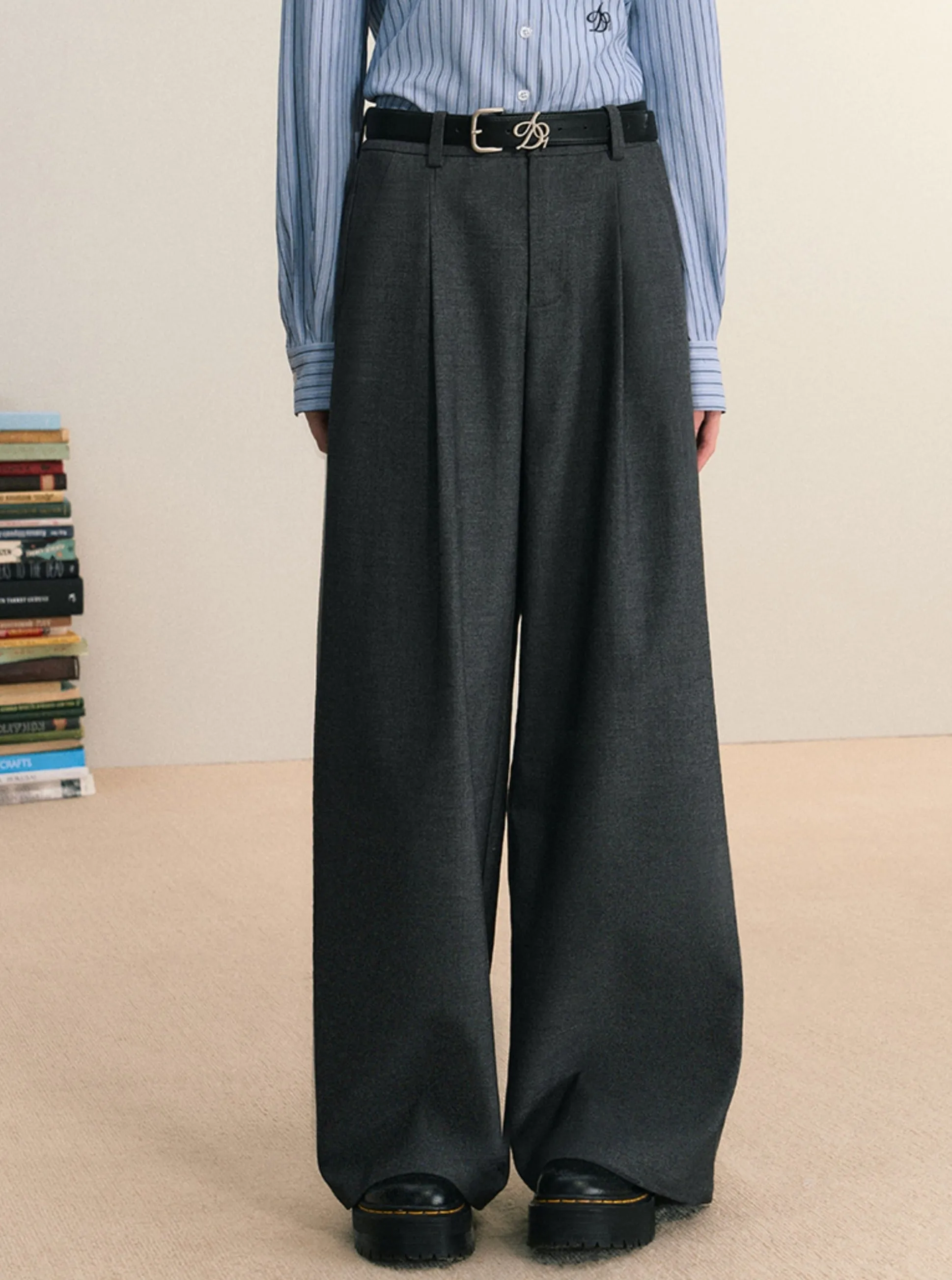 Camel Wide-Leg Trousers - High-Waisted Pleated Palazzo Pants