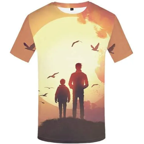 Character T-shirt Men Moon Tshirt Printed Bird Shirt Print Animal T-shirts 3d Mountain T-shirts Graphic Short Sleeve Fashion