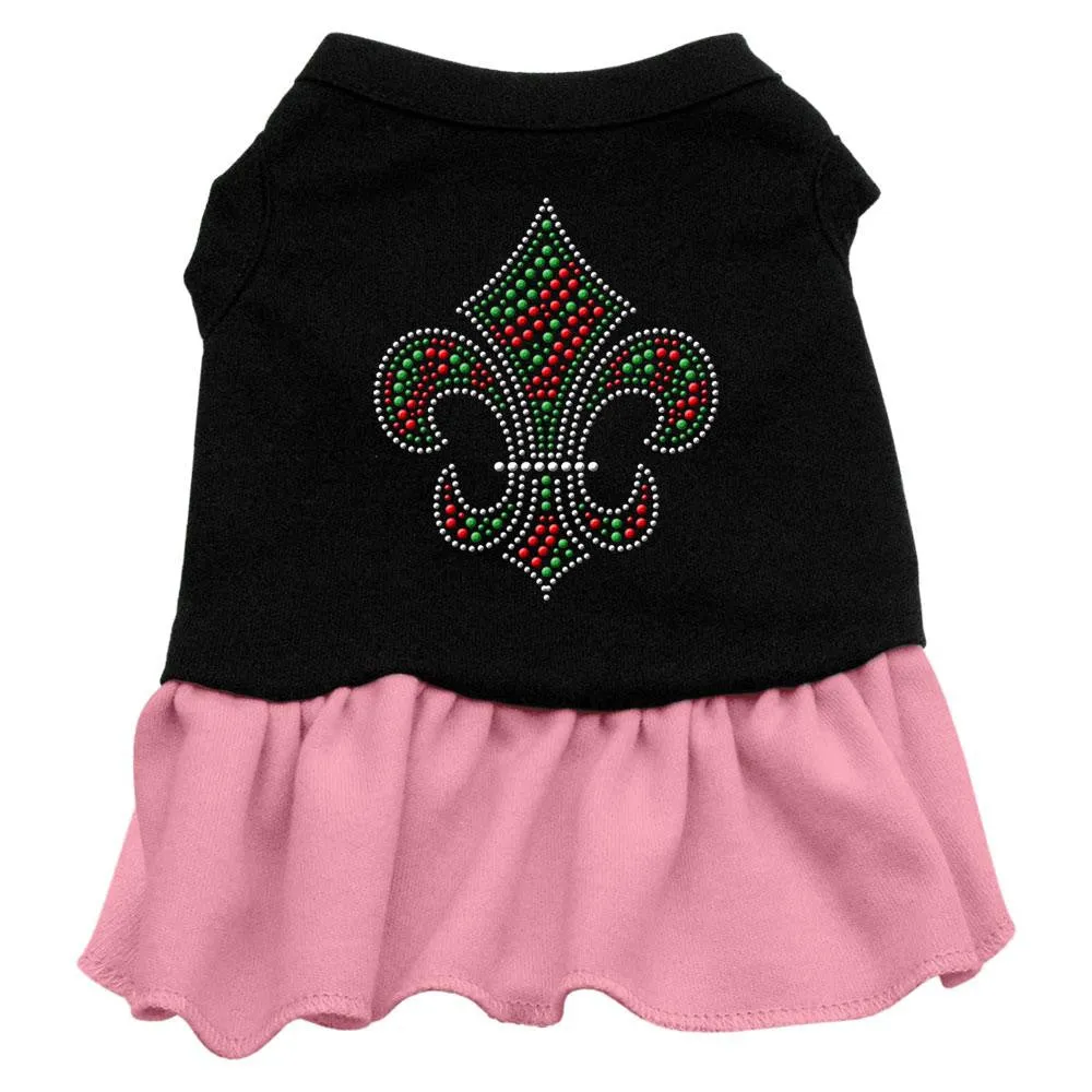 Christmas Fleur De Lis Rhinestone Dress Black with Pink XXXL (20)