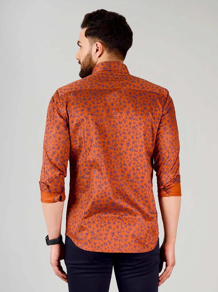 Dark Rust & Blue Printed Slim Fit Formal Shirt | JadeBlue