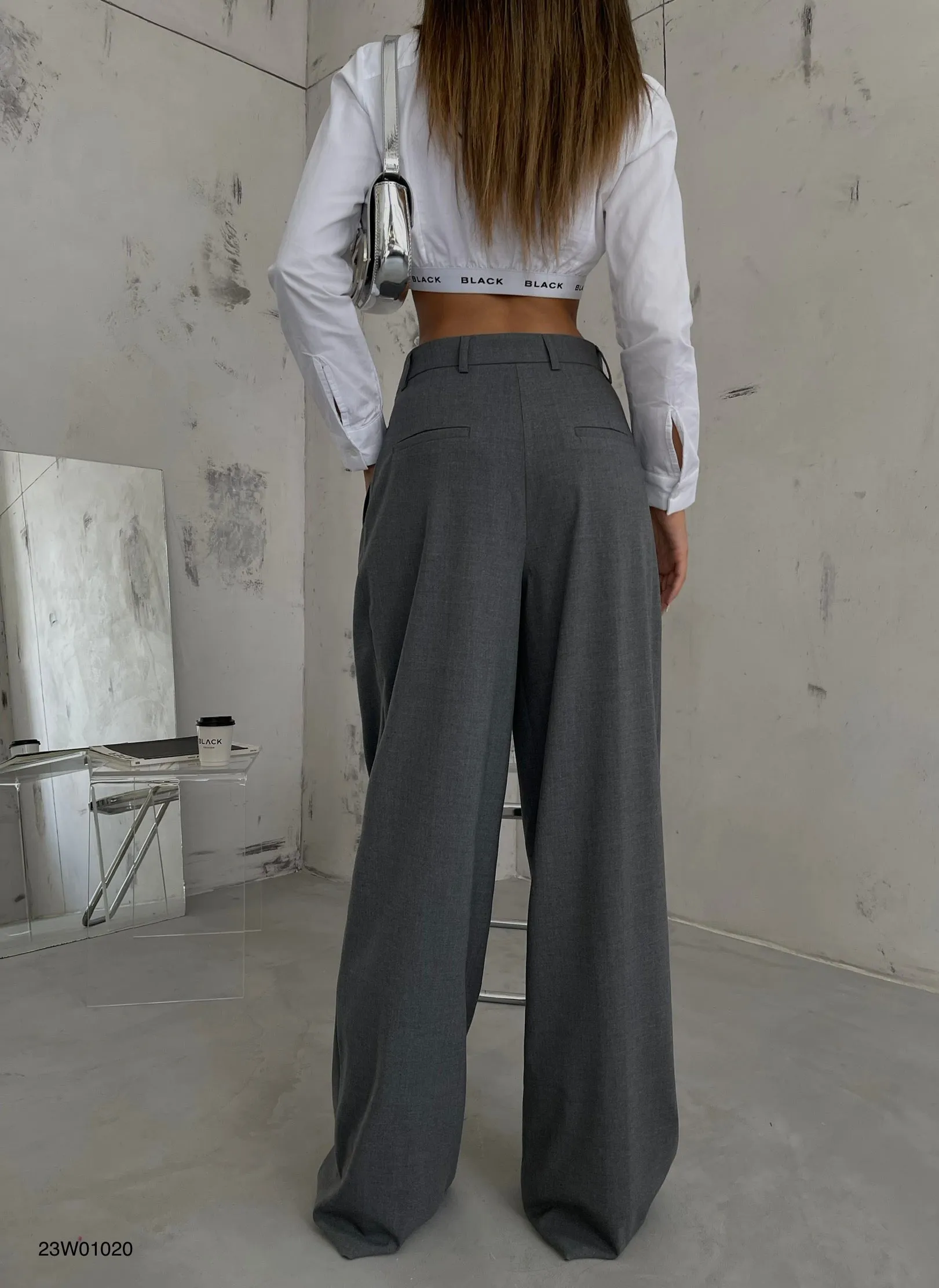 Double Pleated Wide Leg Trousers