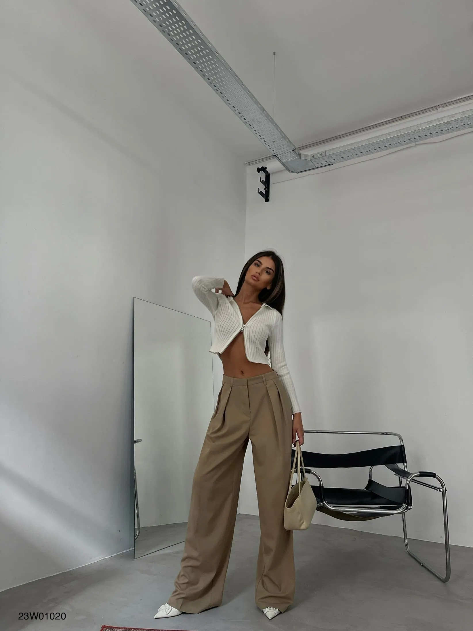 Double Pleated Wide Leg Trousers