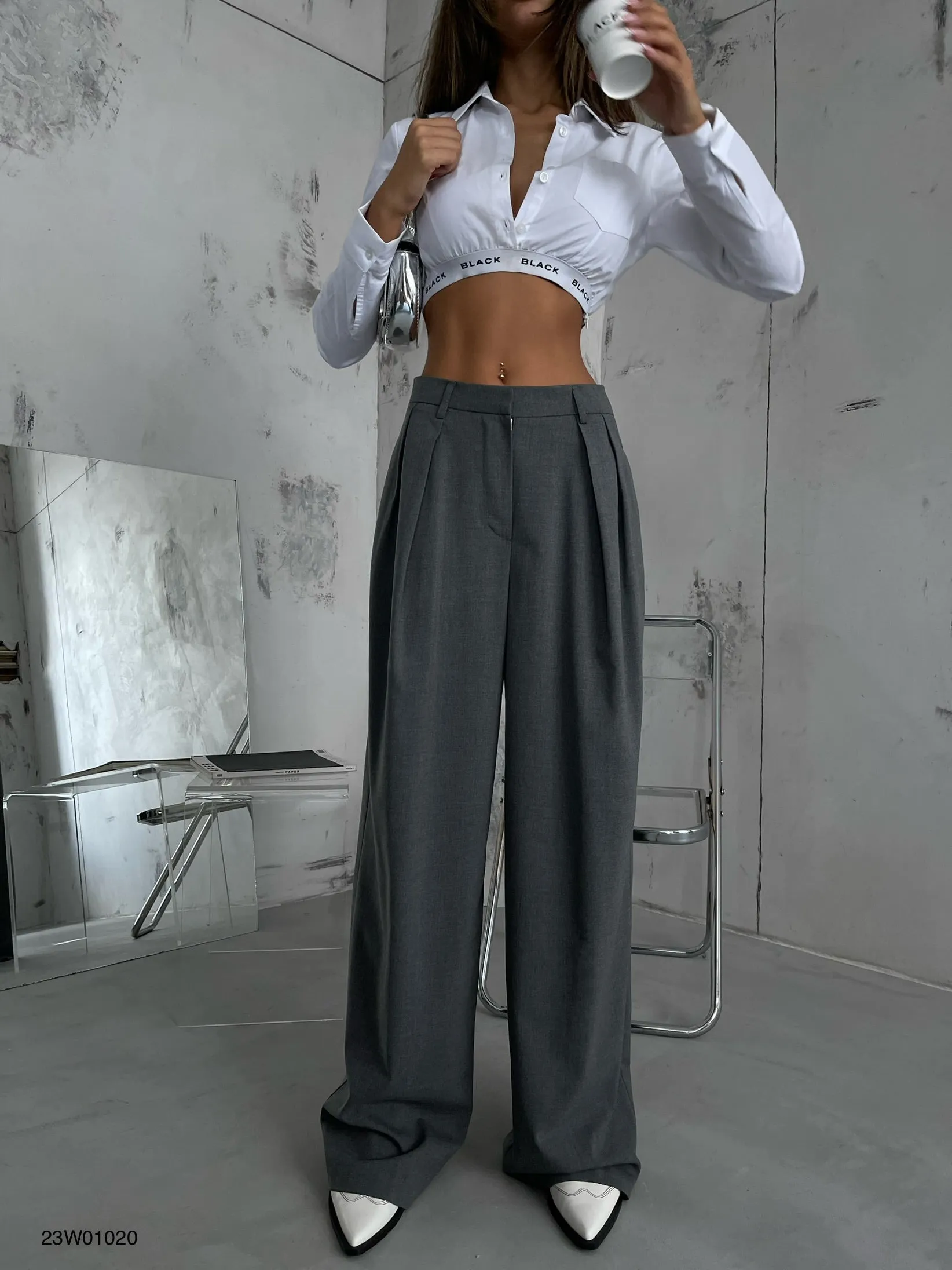 Double Pleated Wide Leg Trousers