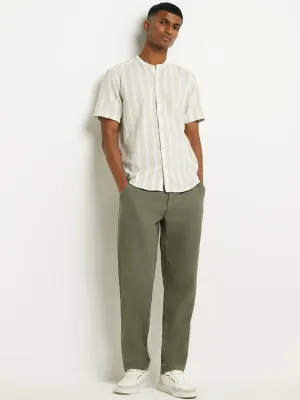 ETA Green Mid Rise Cotton Blend Relaxed Fit Trousers