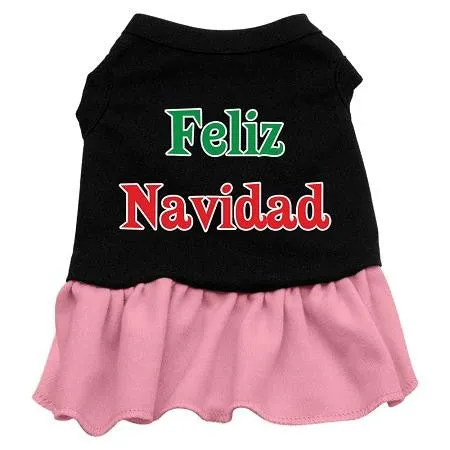 Feliz Navidad Screen Print Dress Black with Pink XS (8)