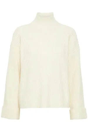 Fransa Ribbed Short Jumper Cream