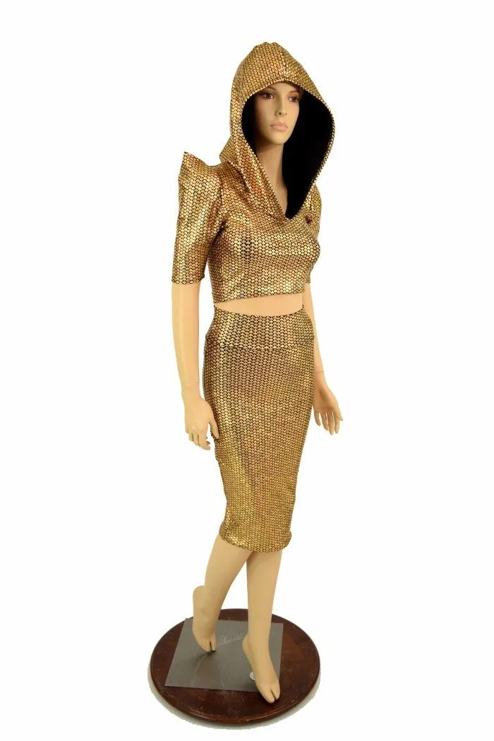 Gold Dragon Spiked Crop & Skirt Set