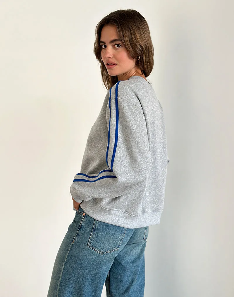 Govel Sweatshirt in Grey Marl with Cobalt Blue 5 Motif