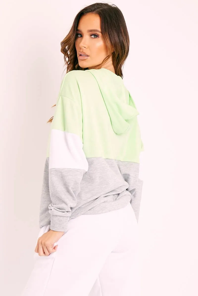 Green Colour Block 3/4 Zip Hoodie - Carlie