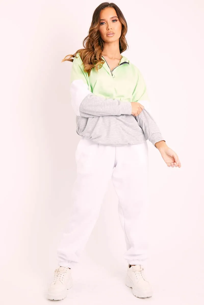 Green Colour Block 3/4 Zip Hoodie - Carlie