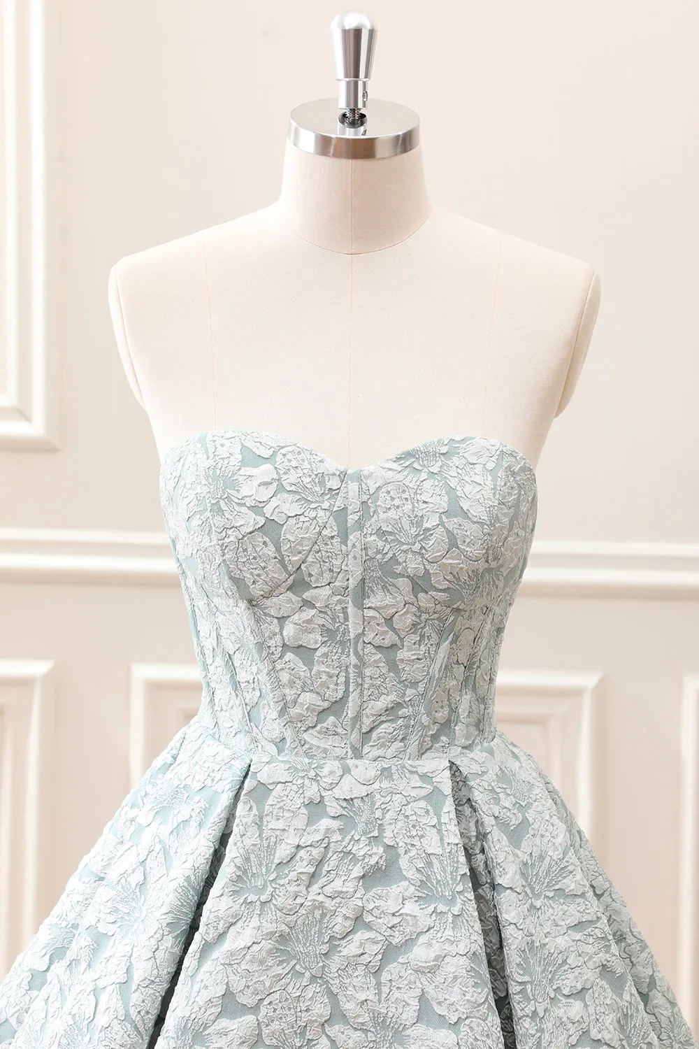 Grey Green A-Line Strapless Corset Floral Mini Dress