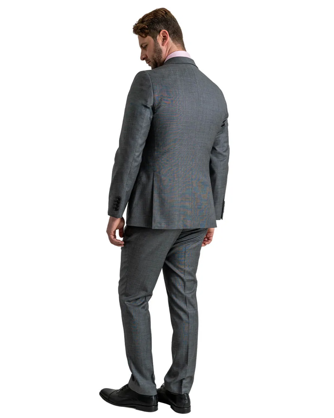 Grey Super 100s Sharkskin Peak Lapel Suit Jacket