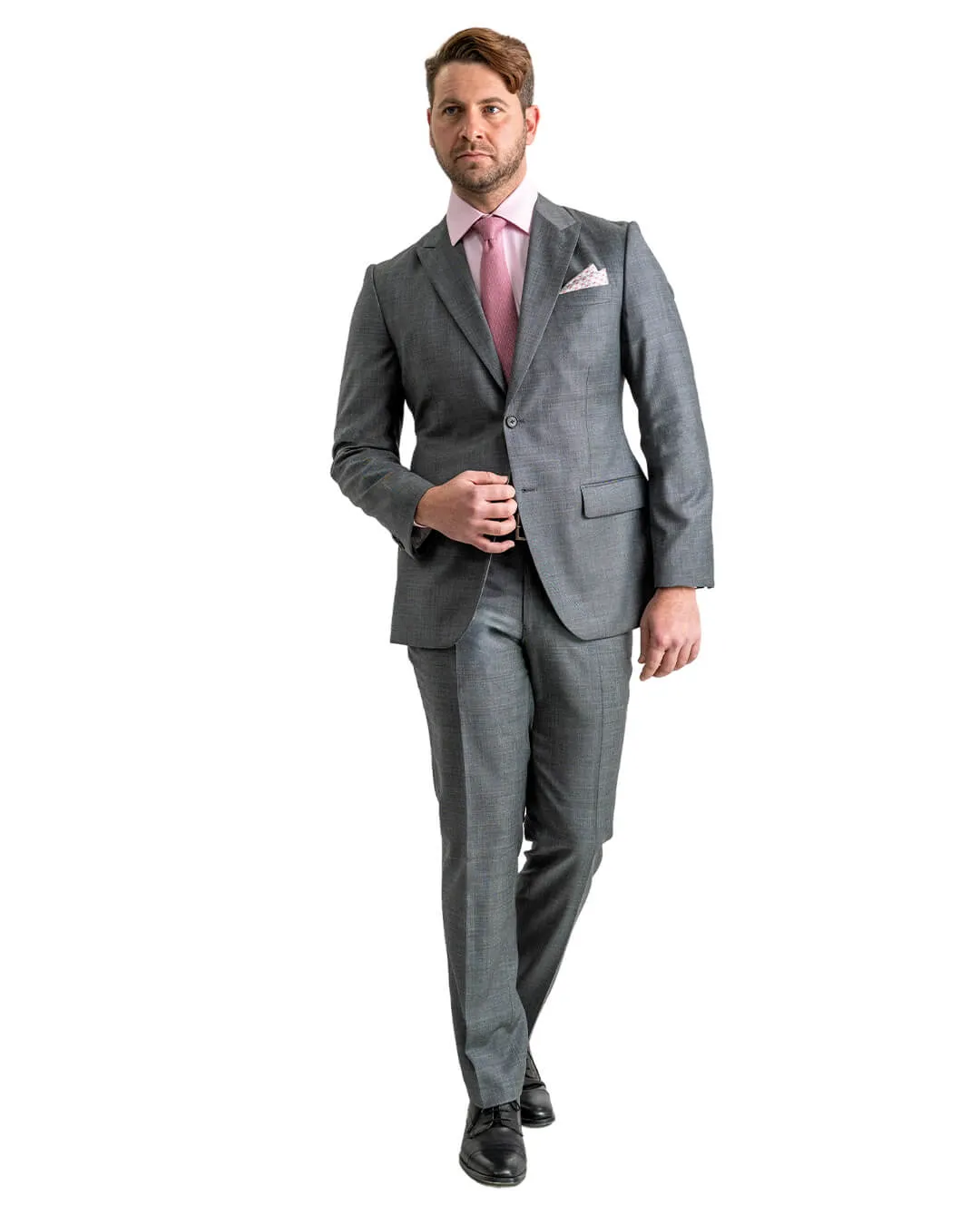 Grey Super 100s Sharkskin Peak Lapel Suit Jacket