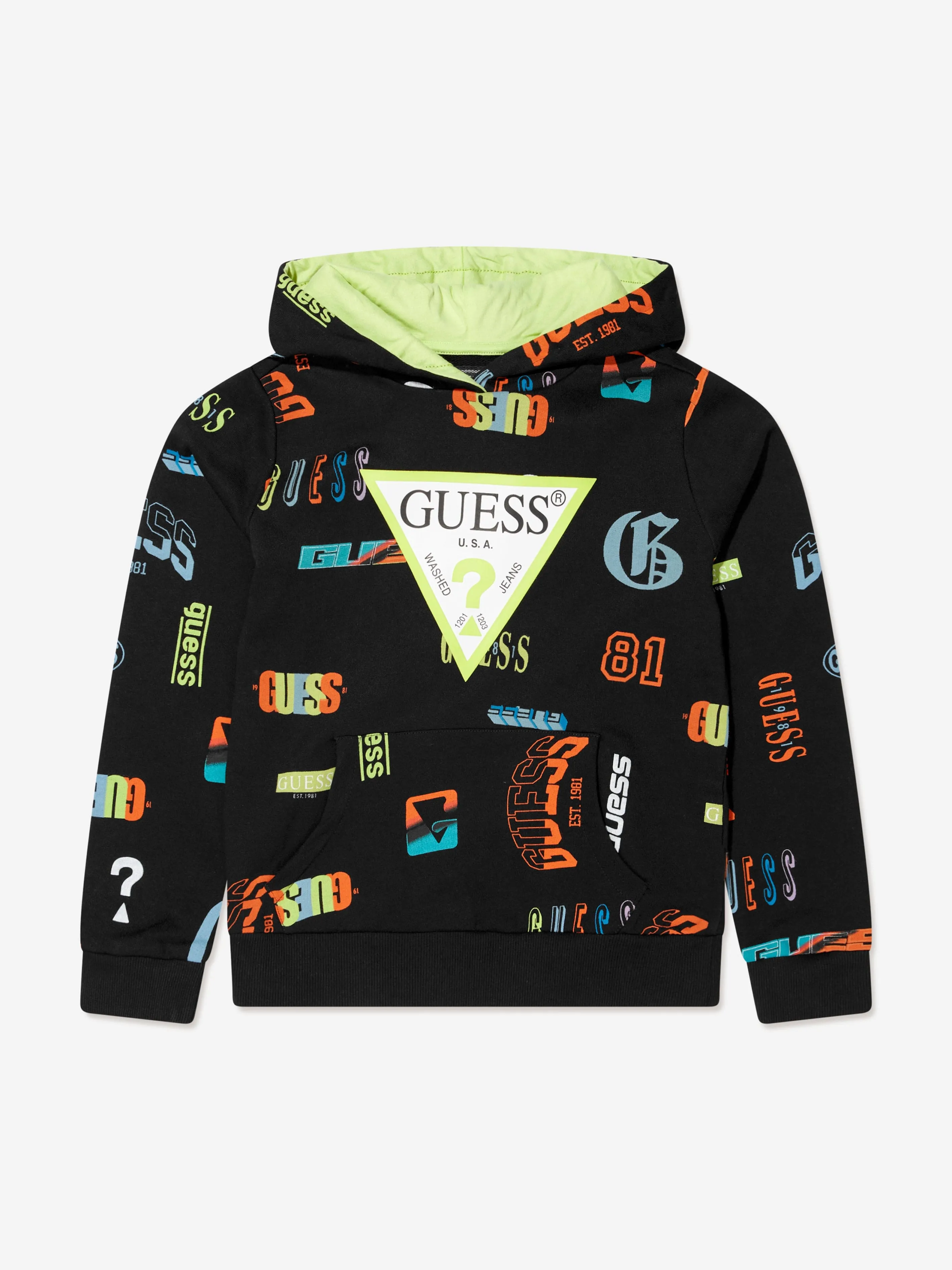 Guess Boys Logo Print Hoodie in Black