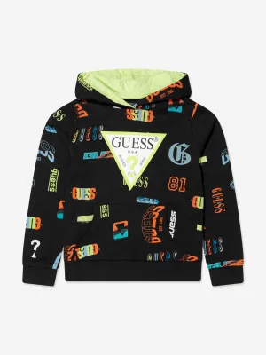 Guess Boys Logo Print Hoodie in Black