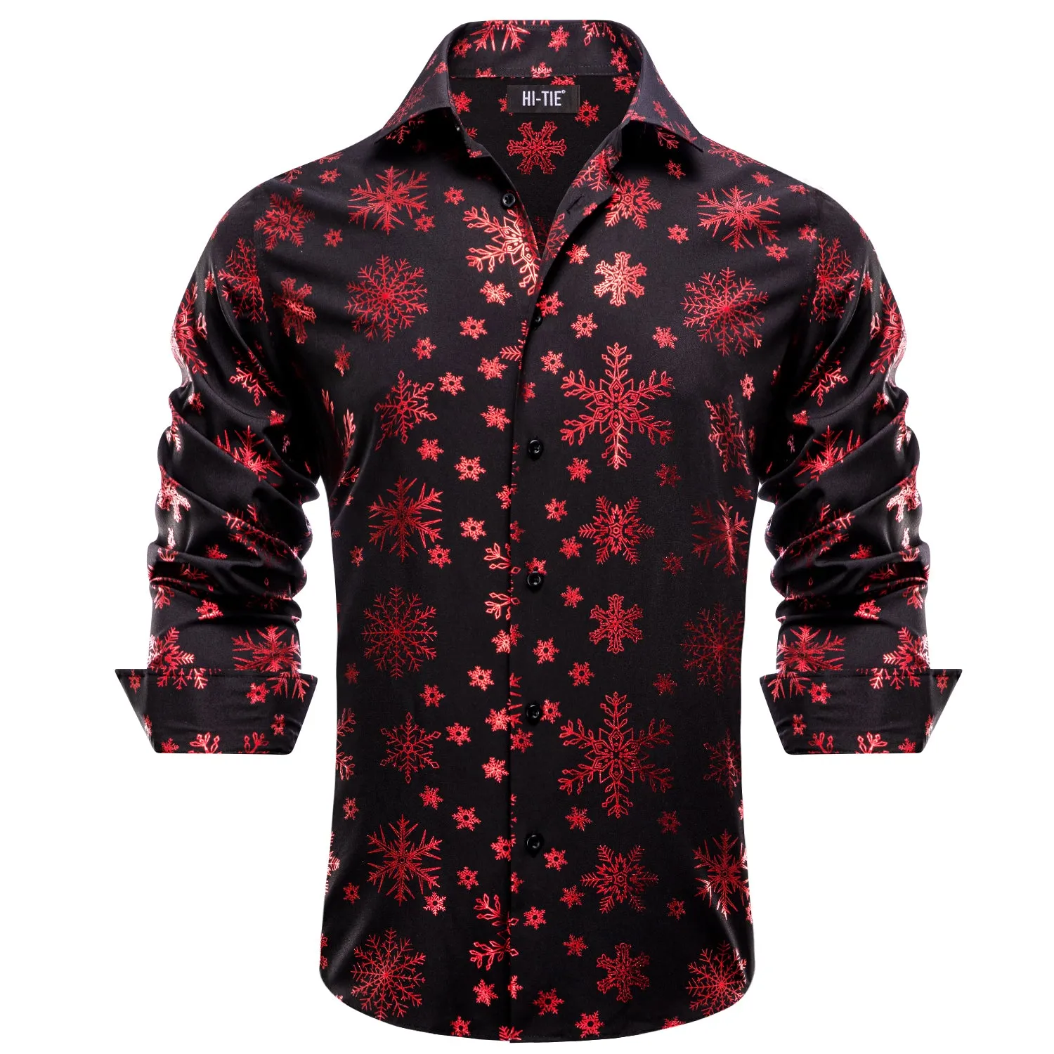 Hi-Tie Dinner Shirt Red Snowflake Men Long Sleeve Shirt Christmas