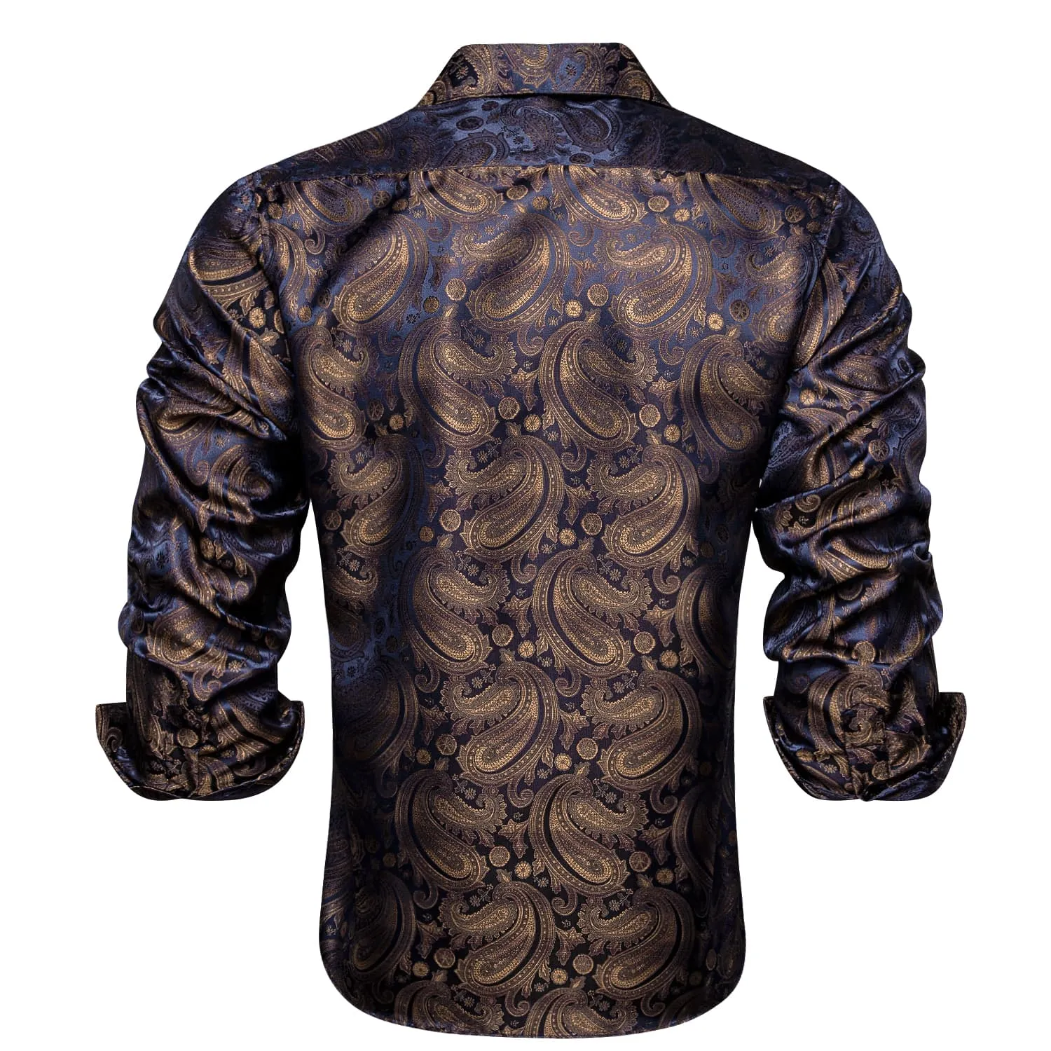 Hi-Tie Paisley Shirt Navy Blue Tan Jacquard Mens Button Down Shirt