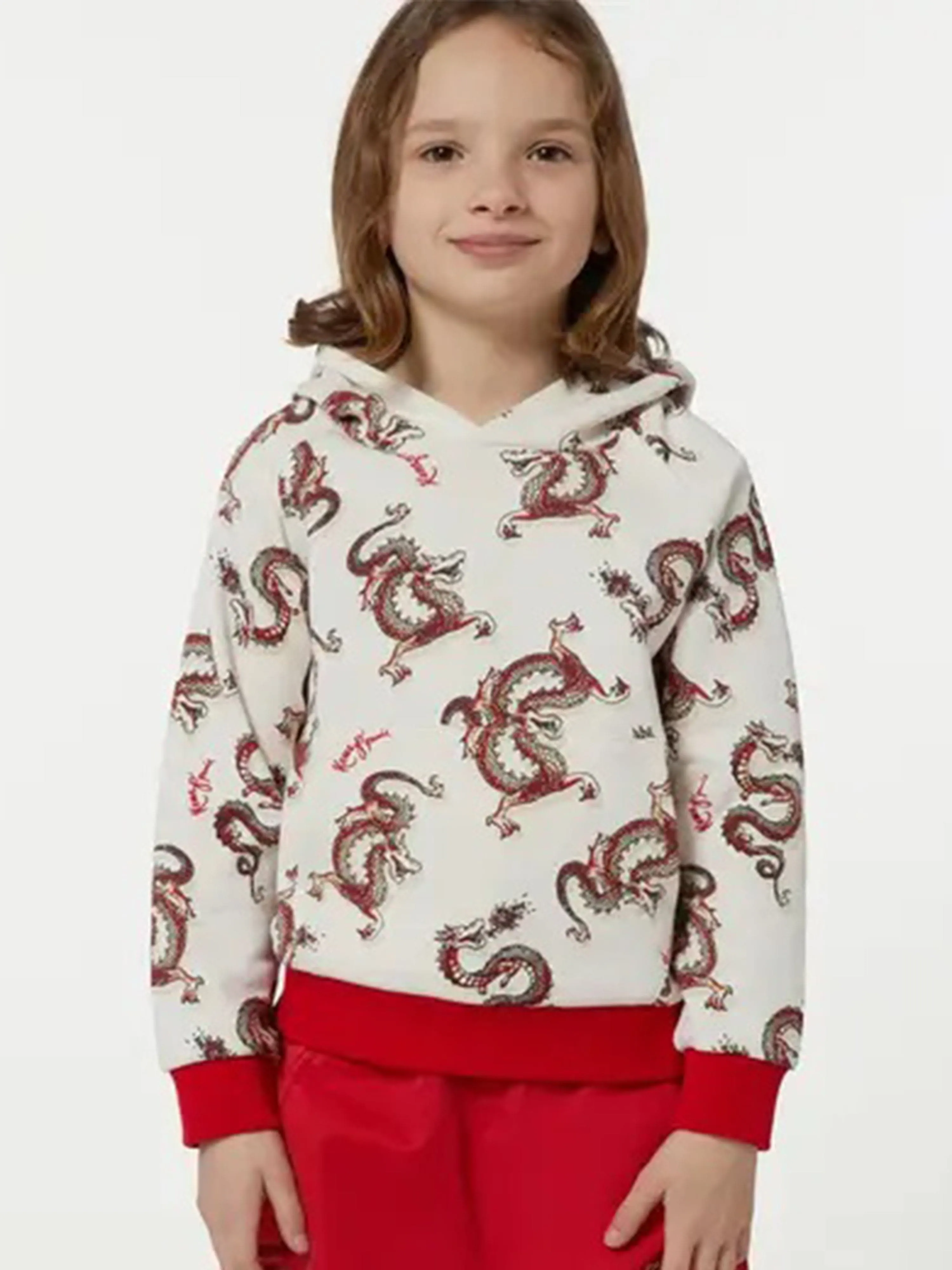 KENZO Kids Dragon Print Hoodie in Ivory