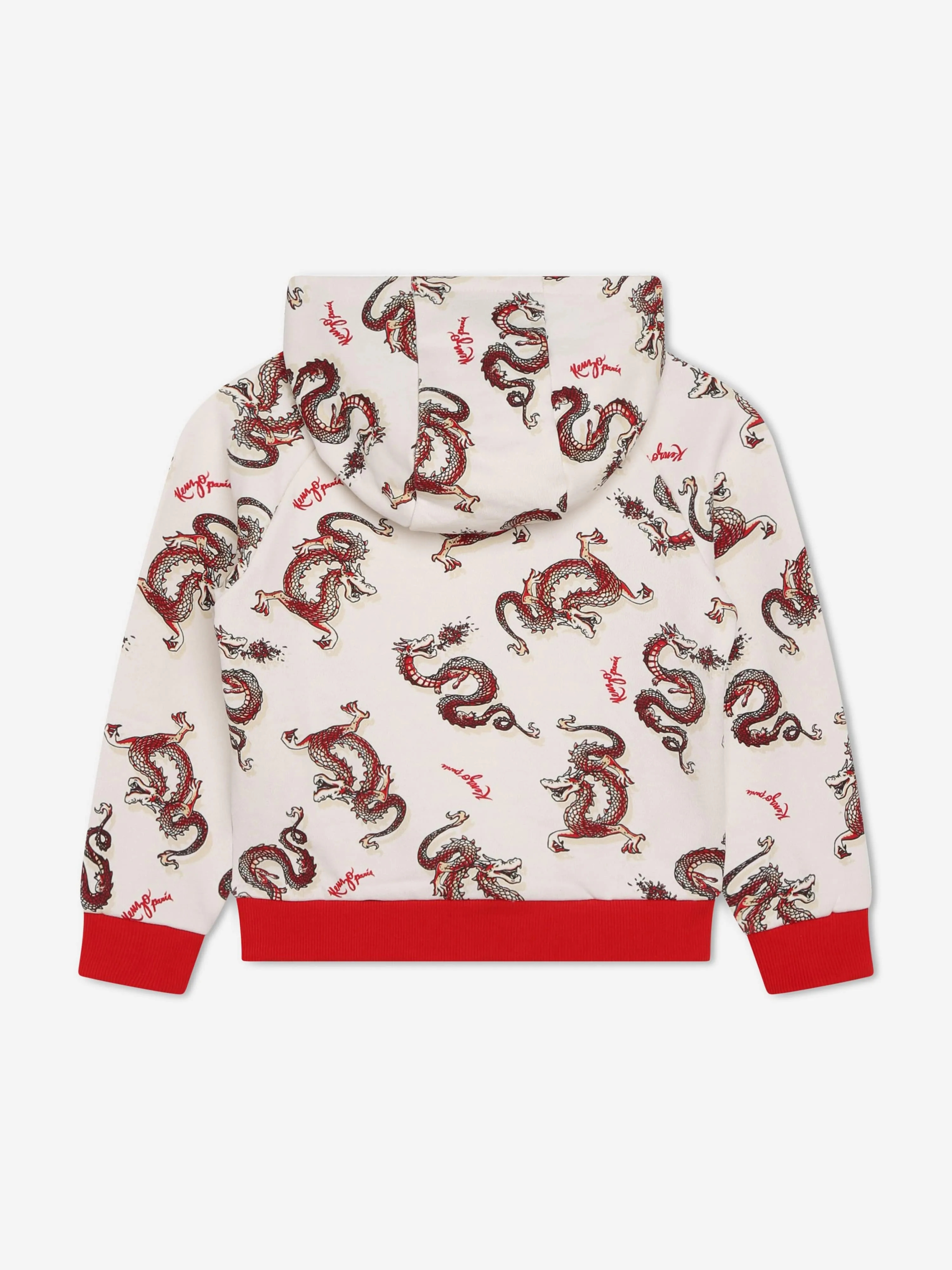 KENZO Kids Dragon Print Hoodie in Ivory