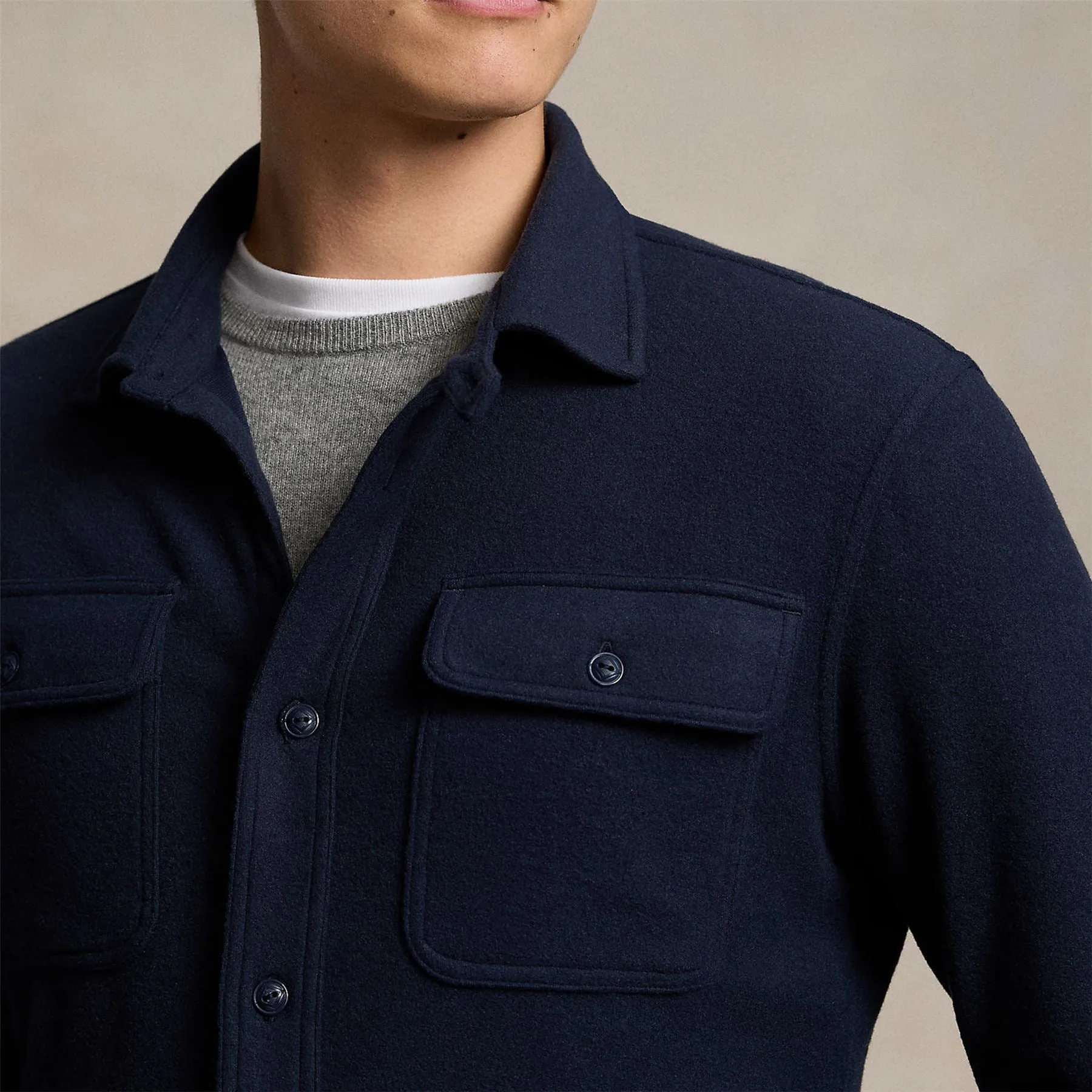 Knit Flannel Full Button Shirt Navy - AW24