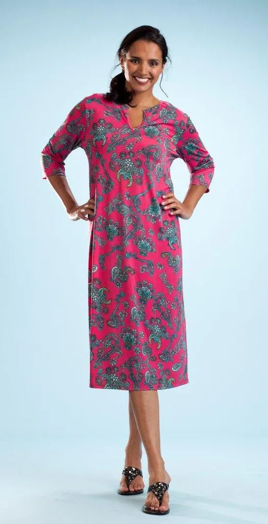 La Cera Paisley Print Long Sleeve Dress