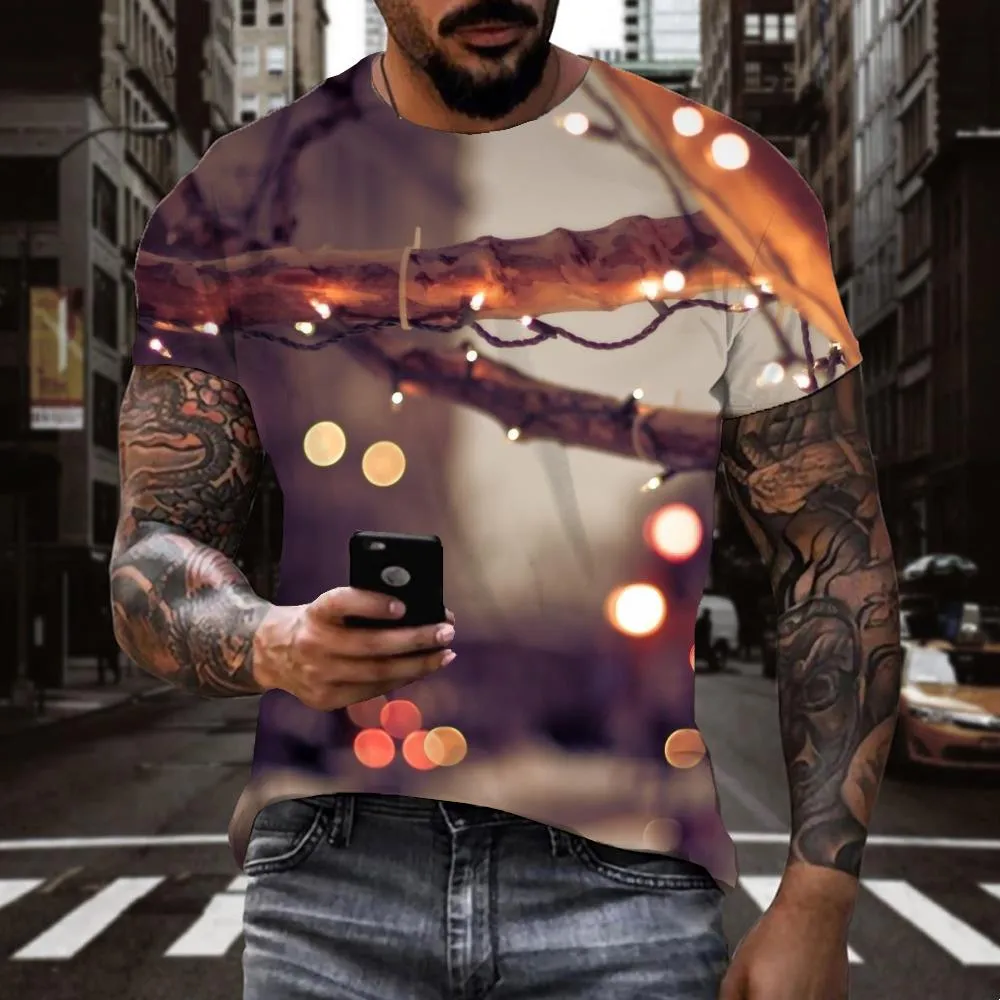 lanterns on tree tshirt Hip hop tshirt 3D festival Christmas art costume Cool men