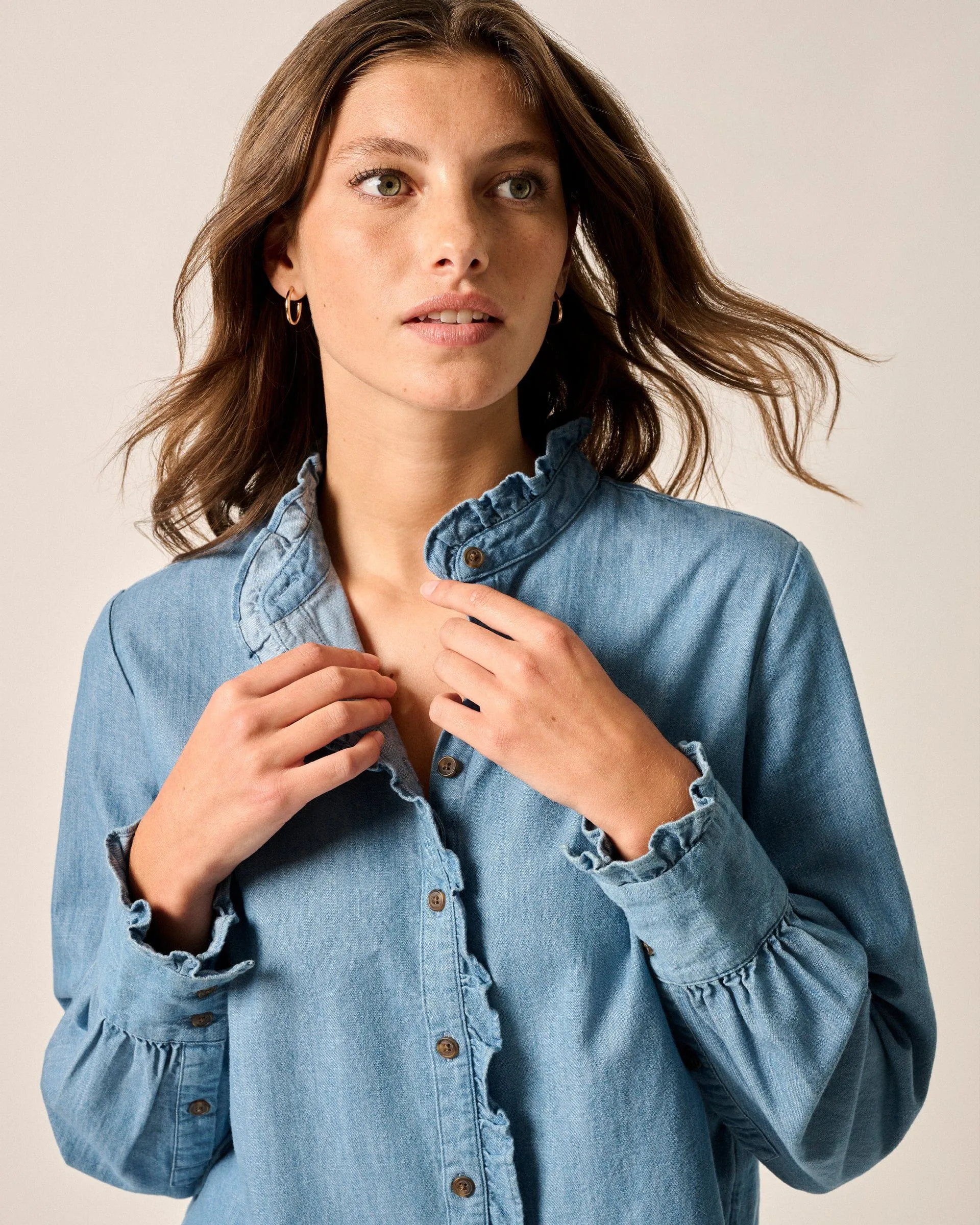 Layla Ruffled Chambray Blouse