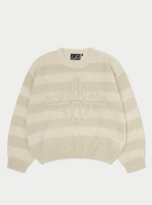 LIGHTWEIGHT STRIPE EMBLEM OVERSIZED KNIT JUMPER - STONE