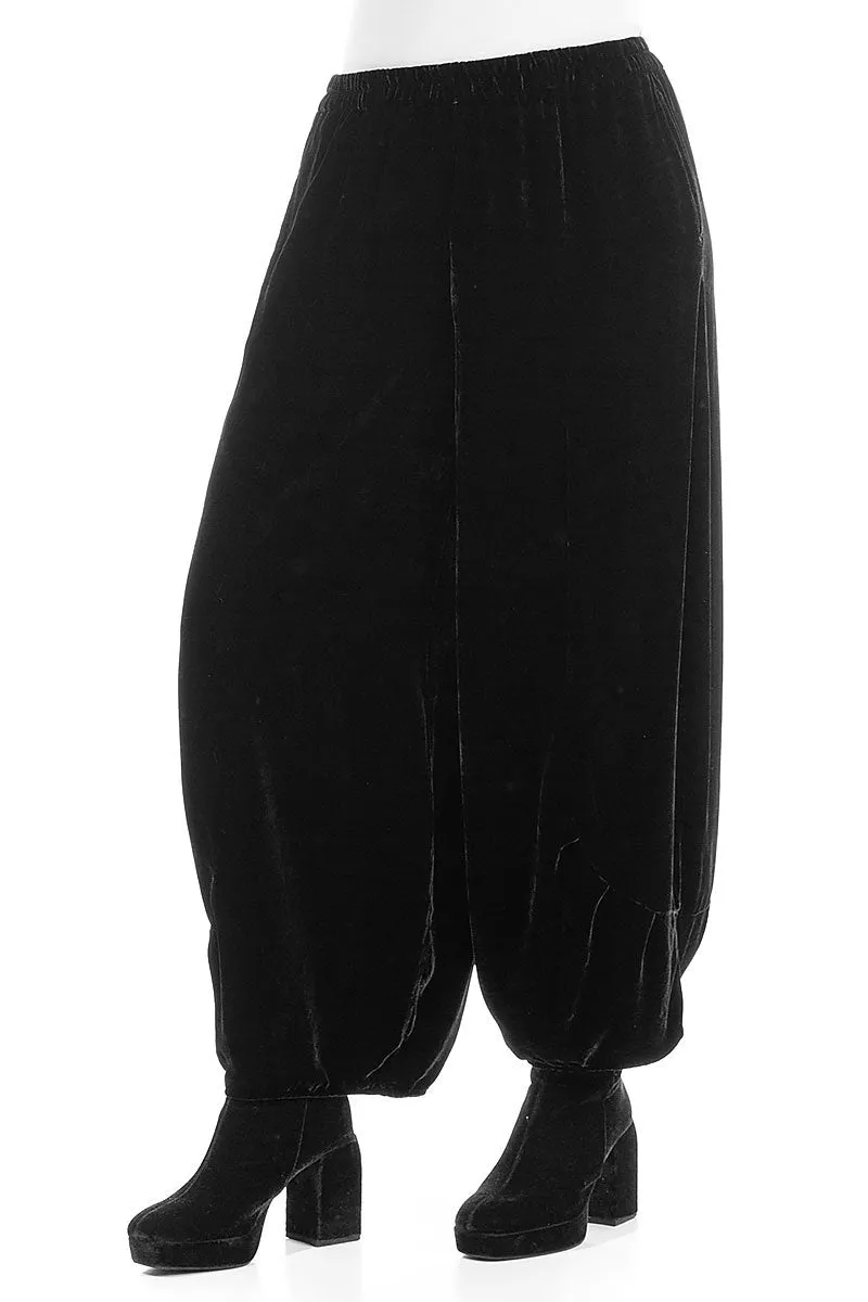 Loose Black Silk Velvet Trousers