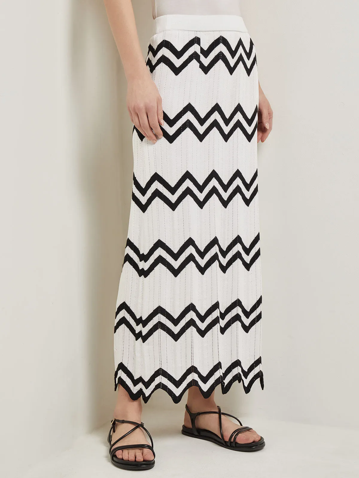 Maxi Pencil Skirt - Contrast Chevron Pointelle Soft Knit